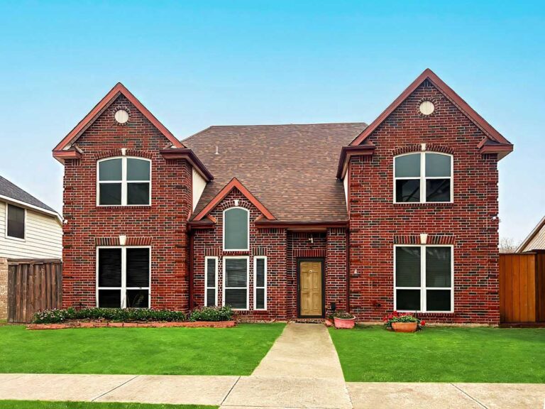 Two-story brick home exterior