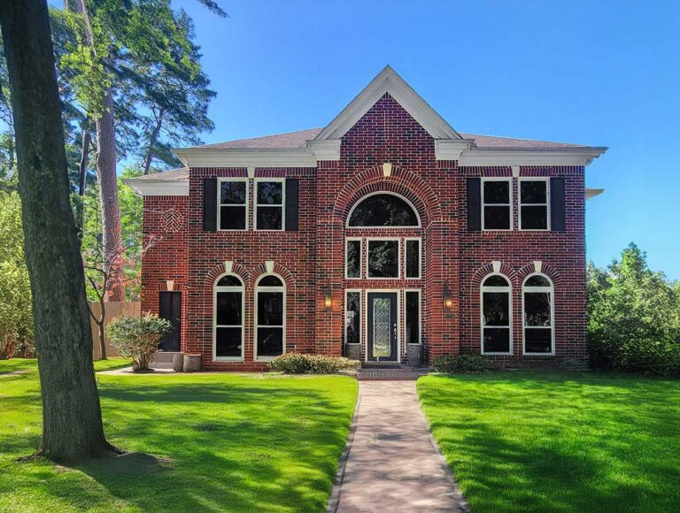 Two-story brick home exterior